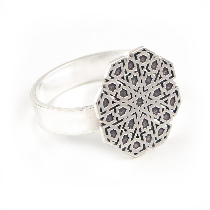 Vintage geometric Beeswax Carved Flowers Hollow silver Ring